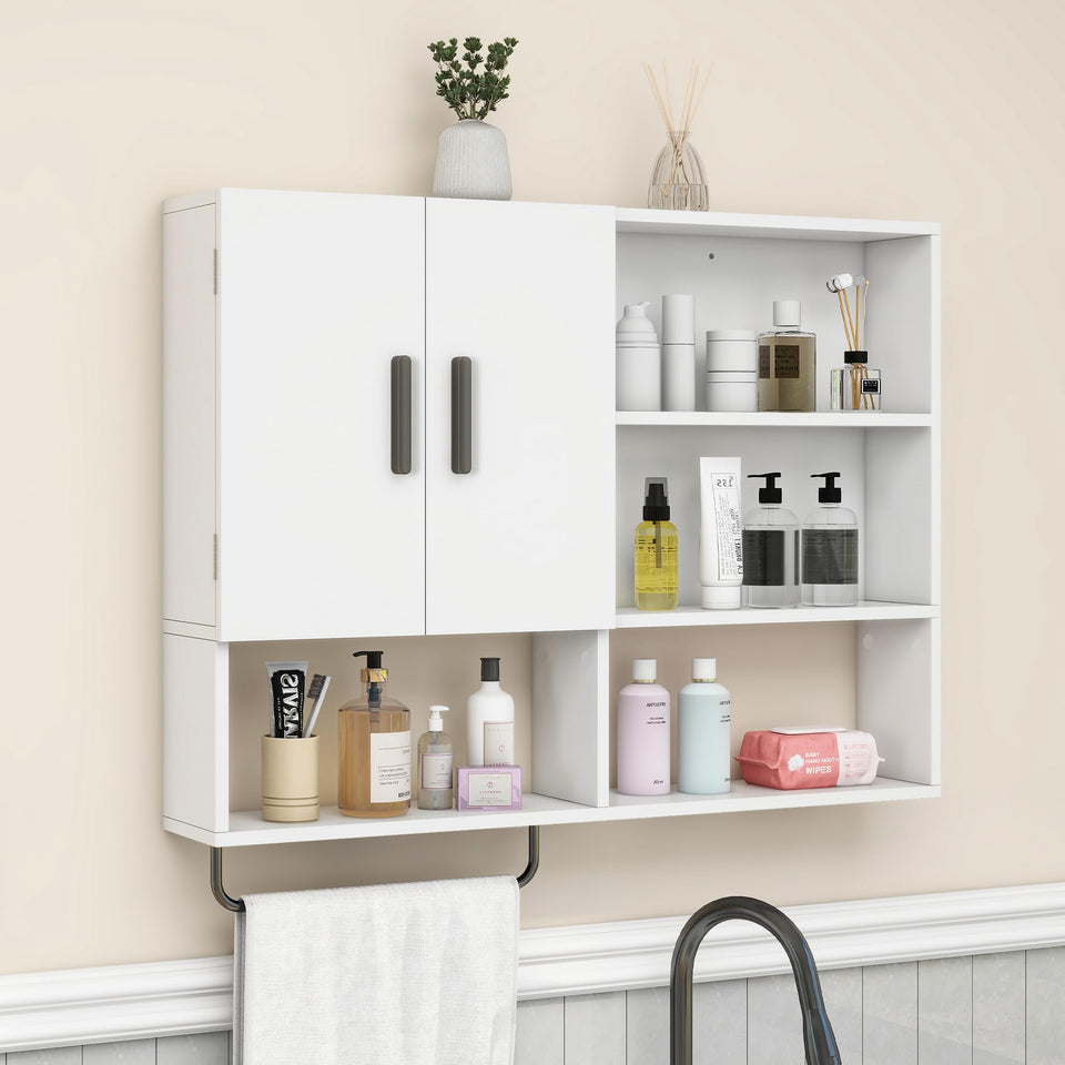 Vavkorkula medicine cabinet over toilet in white with sturdy wooden frame for bathroom storage.