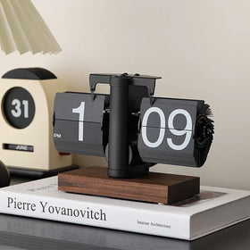 VBESTLIFE retro digital flip clock with black walnut base for stylish home decor.
