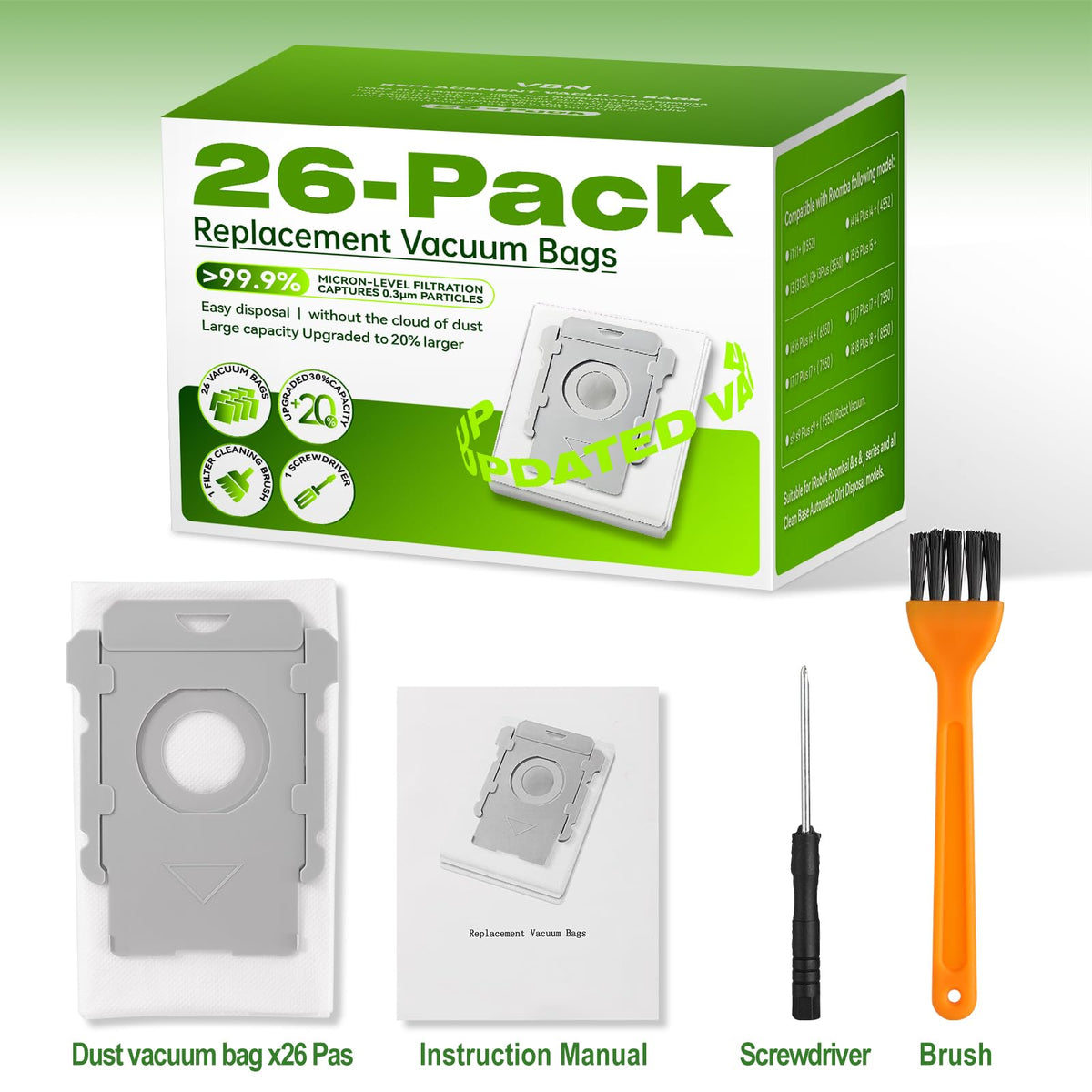 VBN compatible with a wide Roomba range and Clean Base stations.