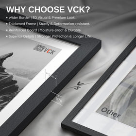 VCK 11x17 frame backplate with mounting hooks supports horizontal and vertical layouts.