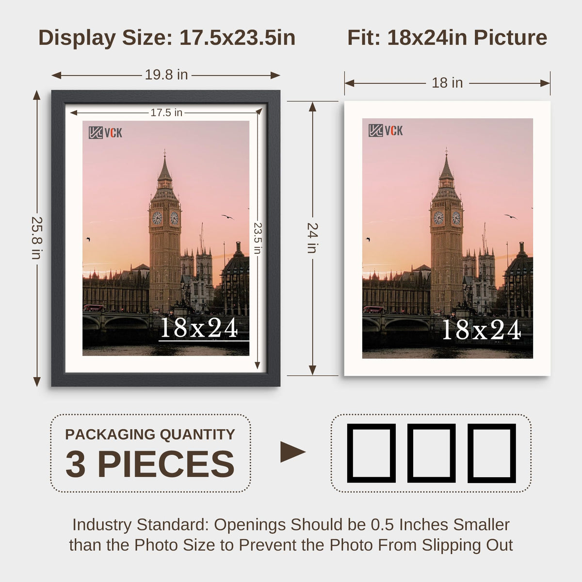 Back view of VCK 18x24 frame 3-pack showing metal hangers