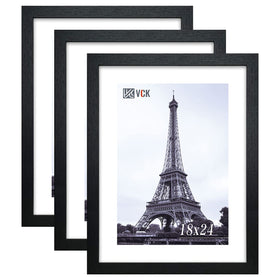 VCK 18x24 frame 3-pack front view in black solid wood with a clear perspex panel for a crisp display