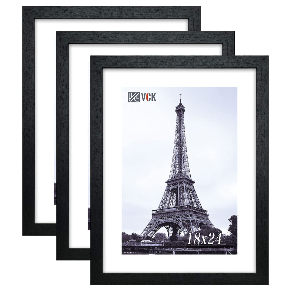 VCK 18x24 frame 3-pack front view in black solid wood with a clear perspex panel for a crisp display