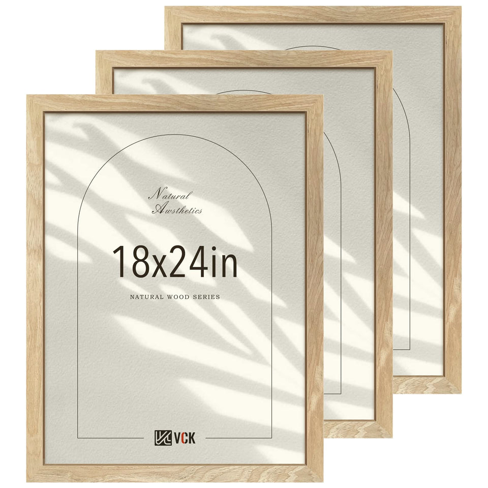 VCK 18x24 poster frame front view showing natural wood grain for wall display