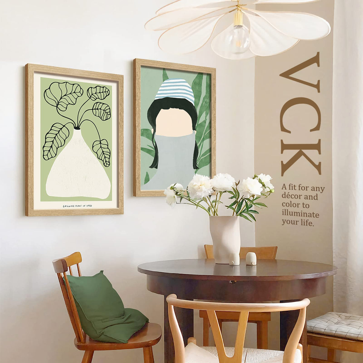 VCK 18x24 natural oak frame shown on tabletop and wall layout for flexibility