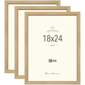 VCK 18x24 natural oak wood frame on wall display showing warm grain and versatile hanging