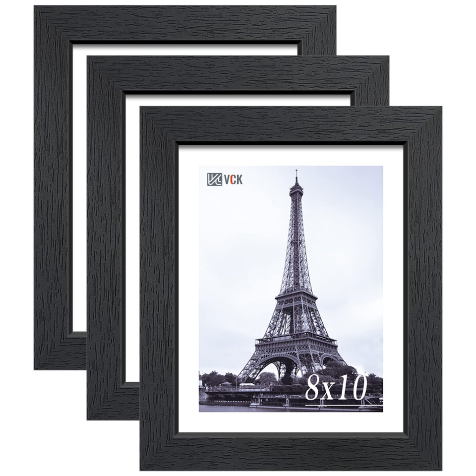 VCK 8x10 frame set in black wood for wall mounting, versatile horizontal or vertical display.