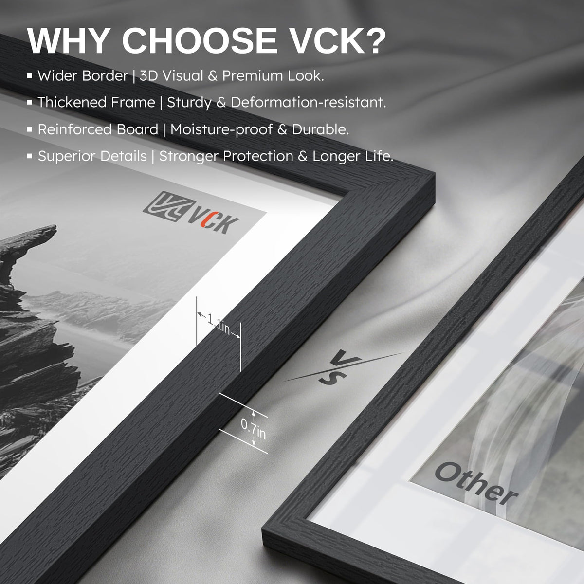 VCK 8x10 frame anti-glare plexiglass front keeps photos readable.