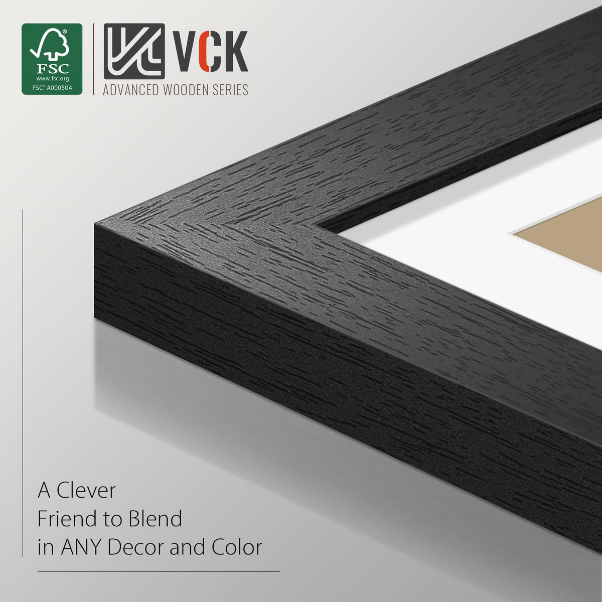 VCK 5x7 frame featuring 360-degree clips and included hanging kit for easy mounting