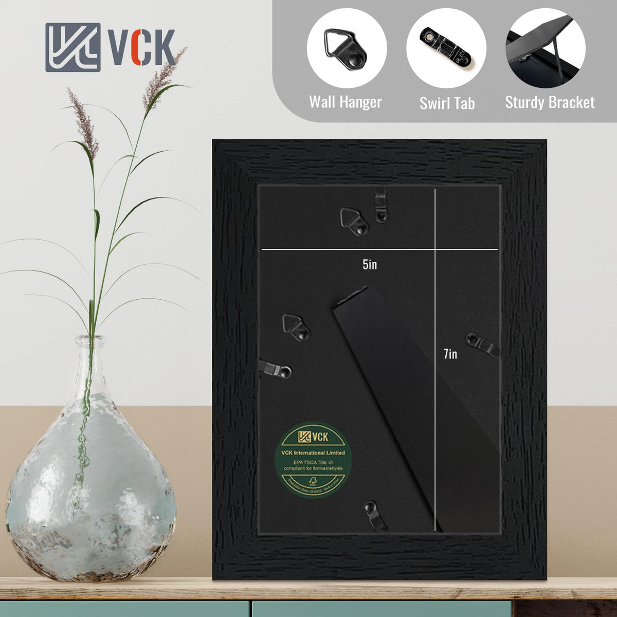VCK 5x7 frame with museum-grade glass reduces glare and protects photos