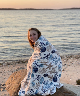 VCNY Home blue gray taupe color hues blanket complements modern coastal decor