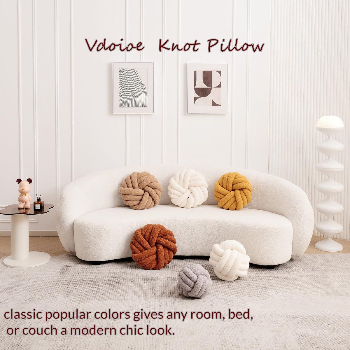 Lamb wool texture close-up on Vdoioe knot pillow for warm, inviting texture.