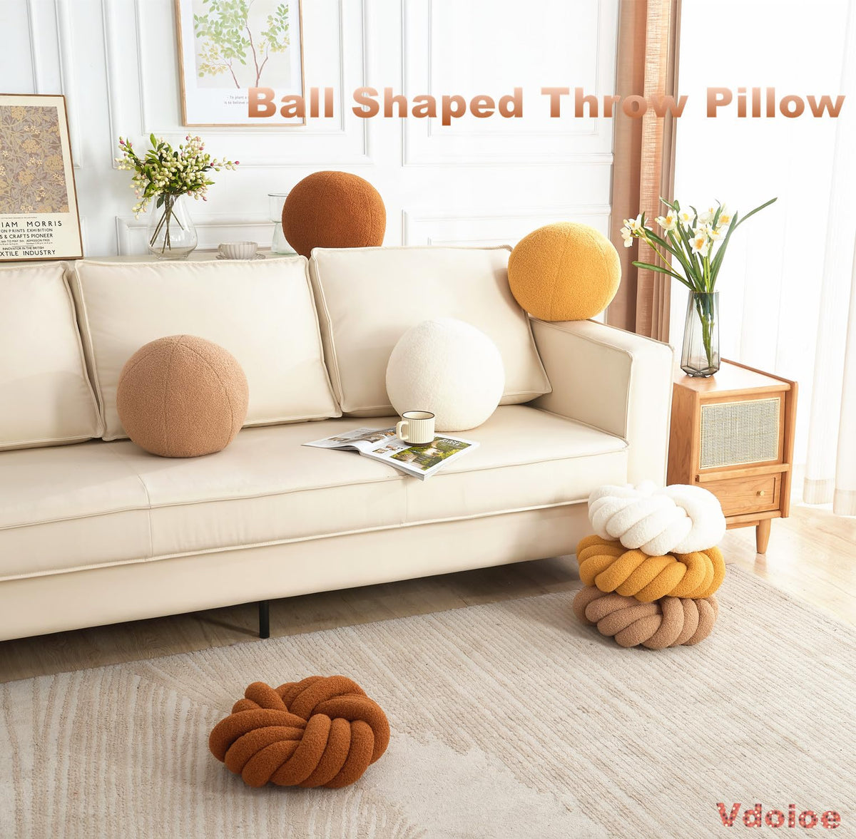 Vdoioe knot pillow in living room setup creates modern, chic accent.