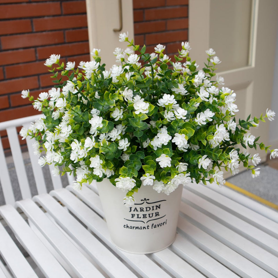 VDVST outdoor white artificial blooms in a 12-bundle display for planters