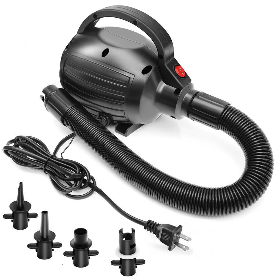 VEBESYET electric air pump with four nozzles for fast inflating inflatables