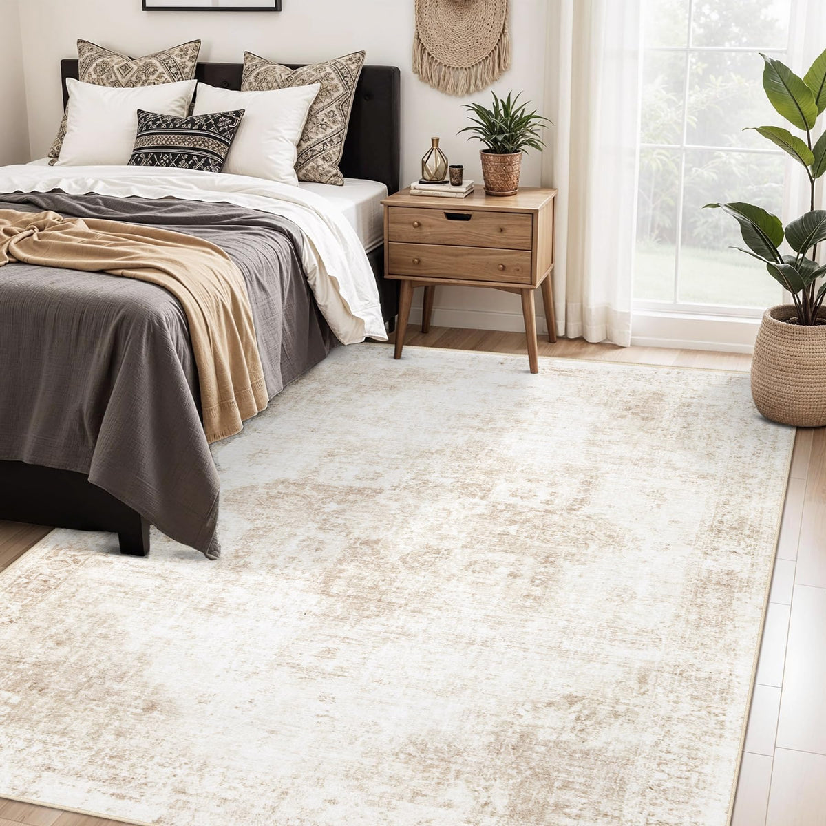 VECARF vintage boho medallion rug adds timeless style to living rooms.