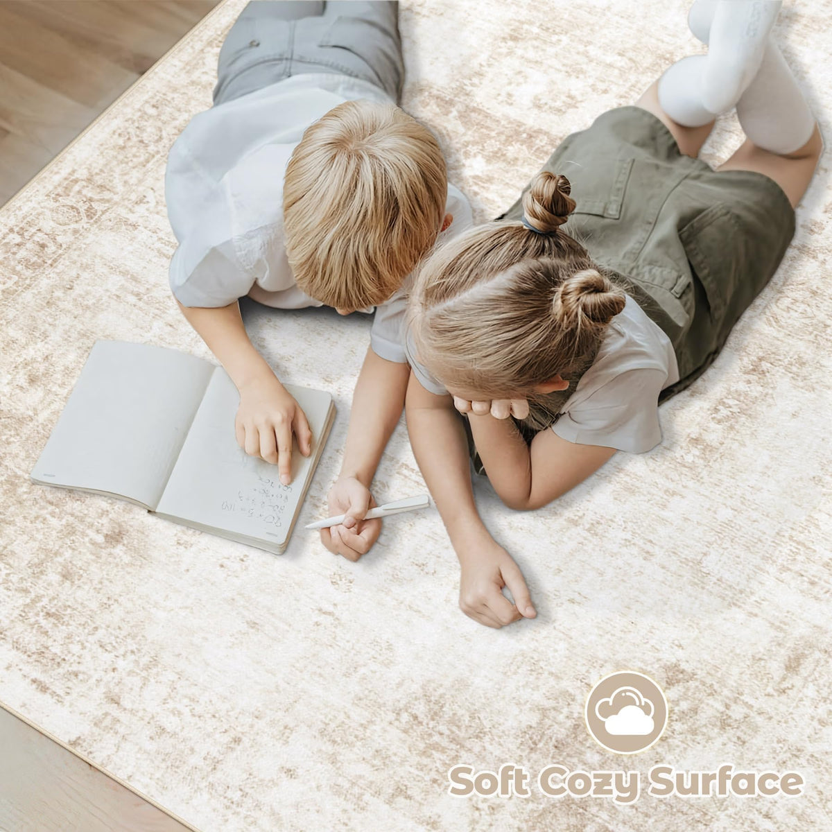 Vecarf low-pile beige rug suitable for high-traffic zones.