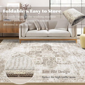 VECARF taupe rug complements living rooms and dining spaces.