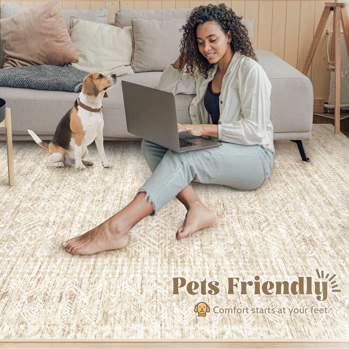 Vecarf Moroccan Boho beige rug suitable for multiple rooms