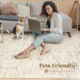 Vecarf Moroccan Boho beige rug suitable for multiple rooms
