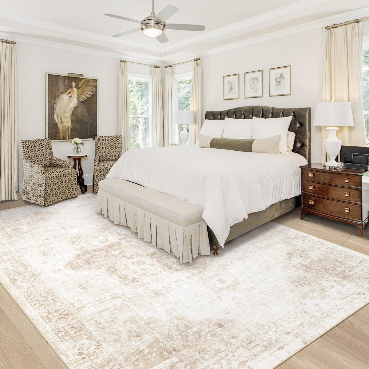 Vecarf vintage boho medallion pattern enhances beige decor.