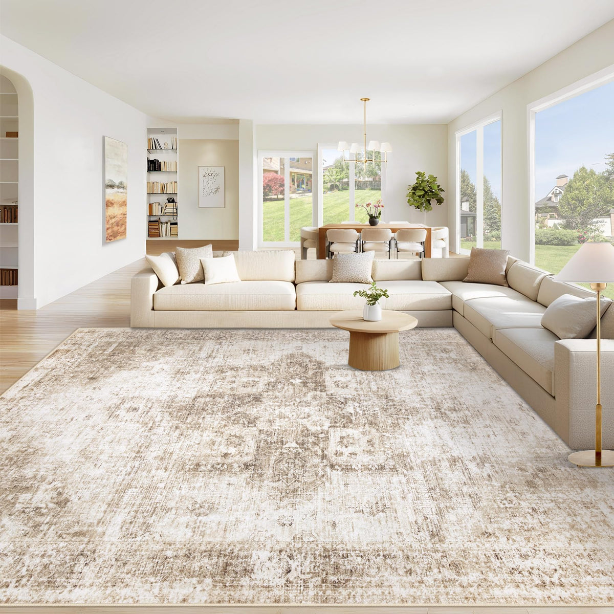 VECARF washable 8x10 area rug shows soft microfiber for cozy living spaces.