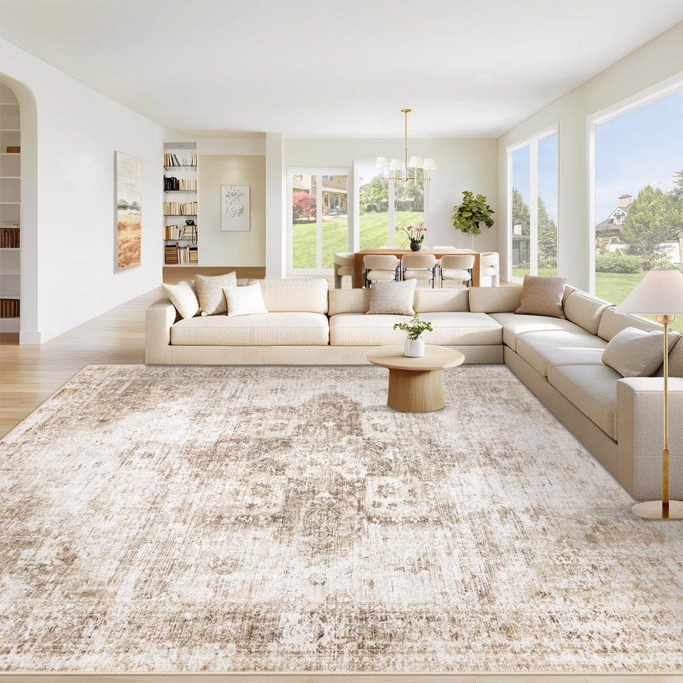 VECARF washable 8x10 area rug shows soft microfiber for cozy living spaces.