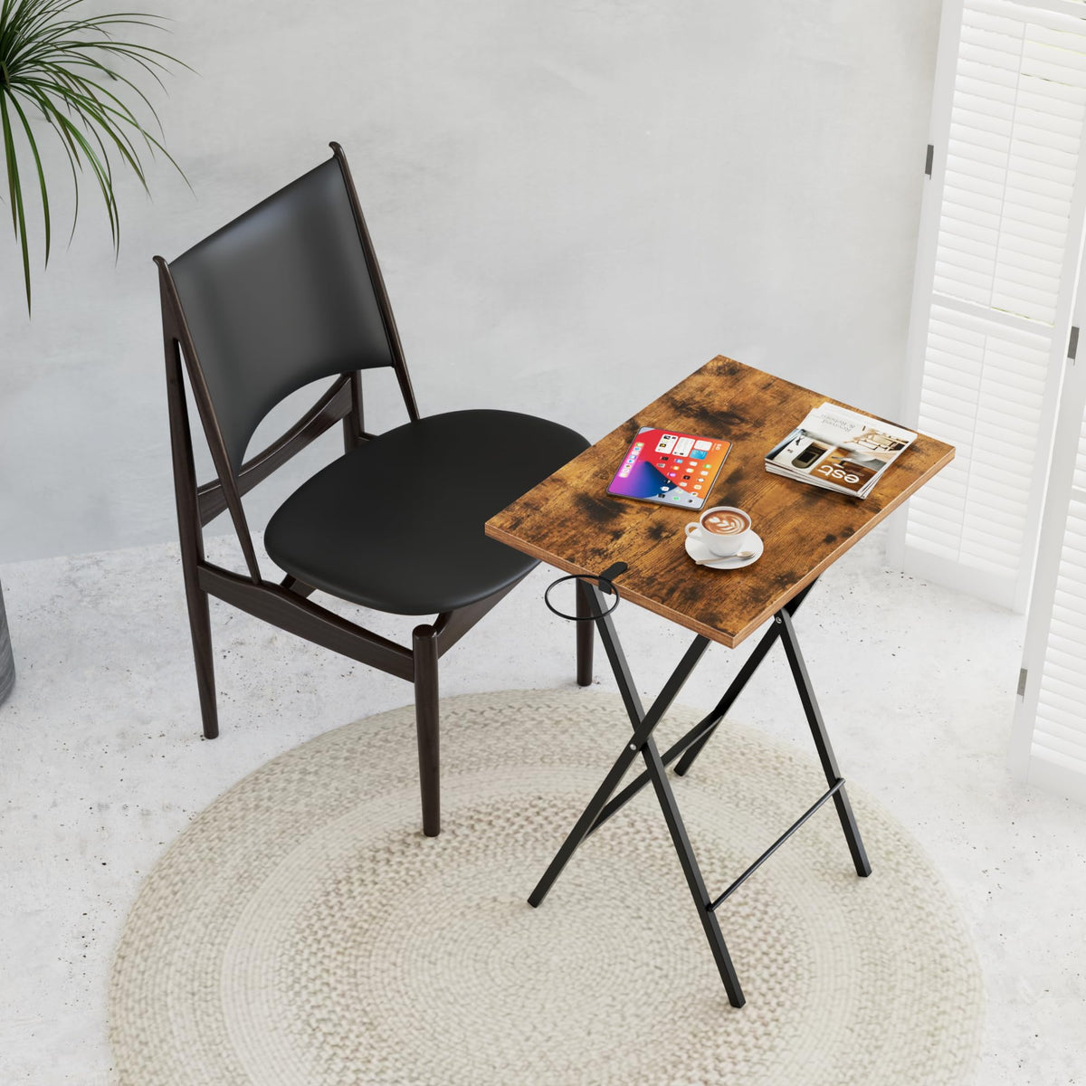VECELO TV tray with built-in cup holder beside drinks