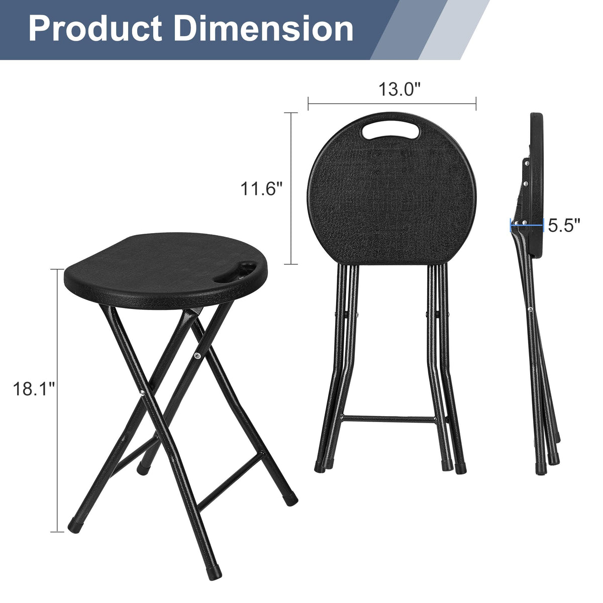 VECELO folding stool with solid bottom supports up to 500 lbs.