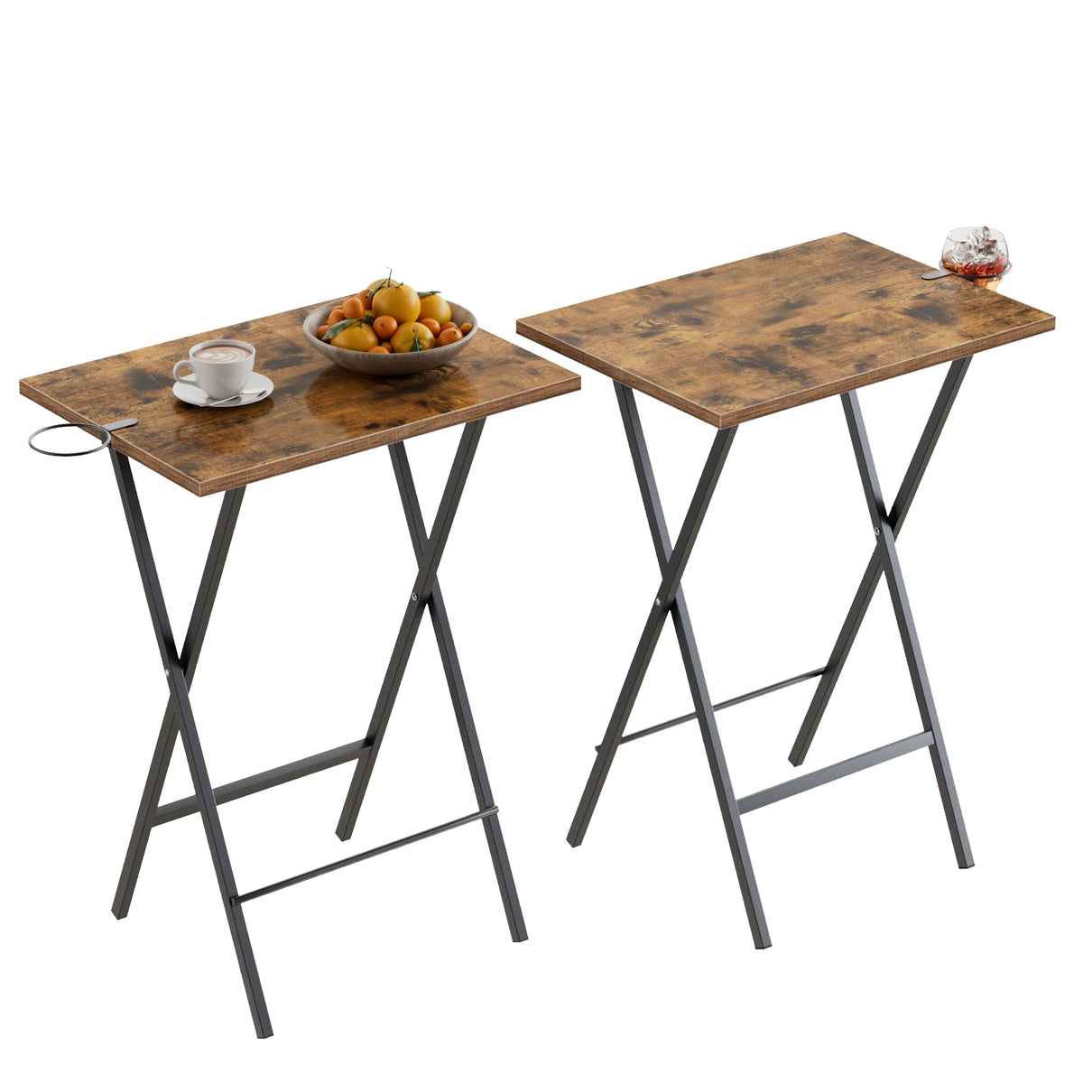 VECELO folding TV tray two-pack on antique brown tabletop for couch use