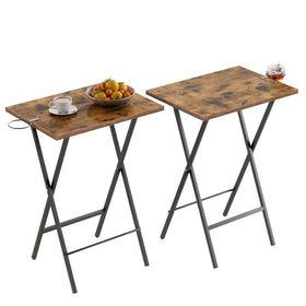 VECELO folding TV tray two-pack on antique brown tabletop for couch use