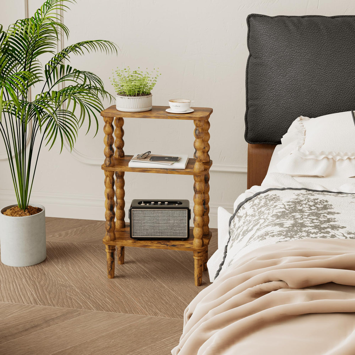 Veegle compact end table provides extra surface in small spaces.