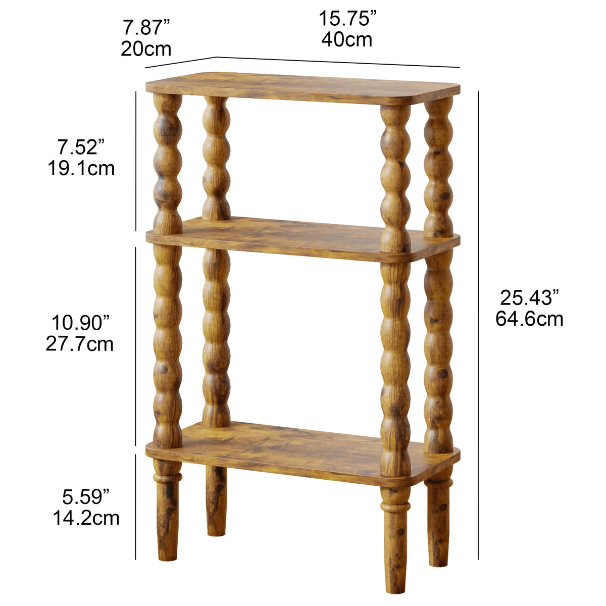 Veegle narrow end table in rustic brown fits tight spaces between sofa and wall.