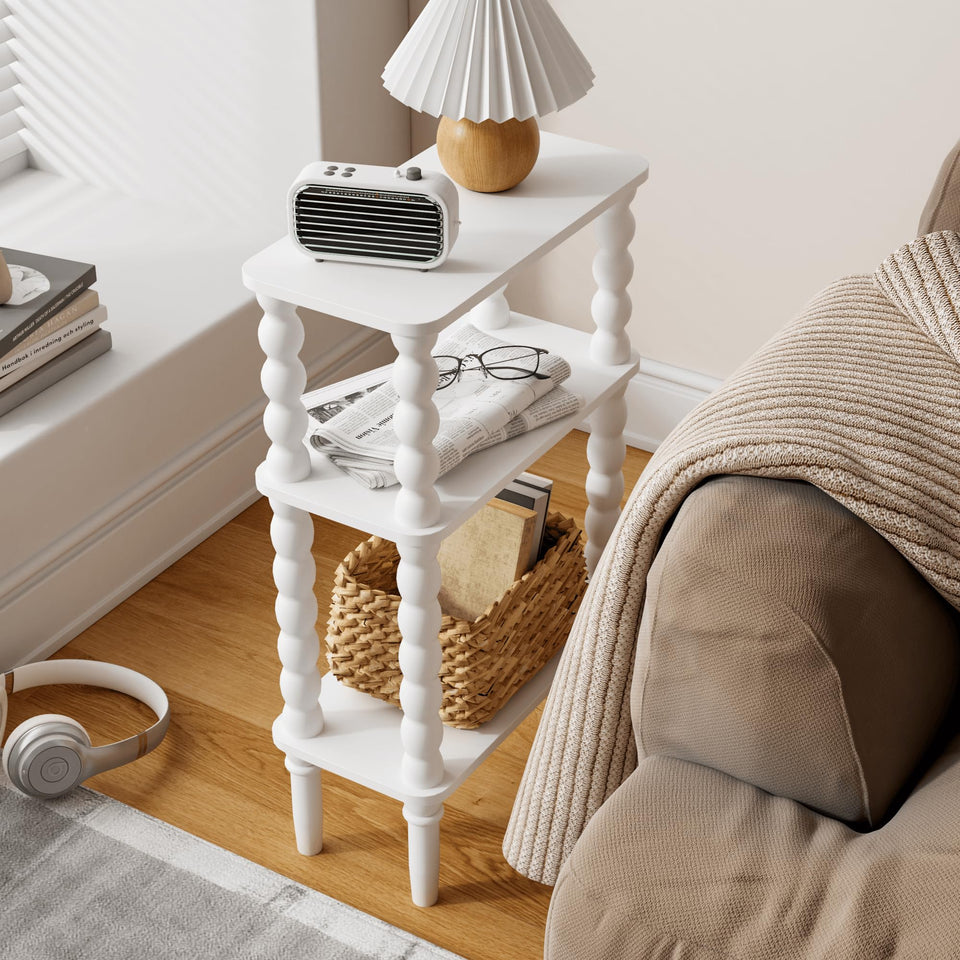 Veegle 3-tier side table with white finish for organized space.