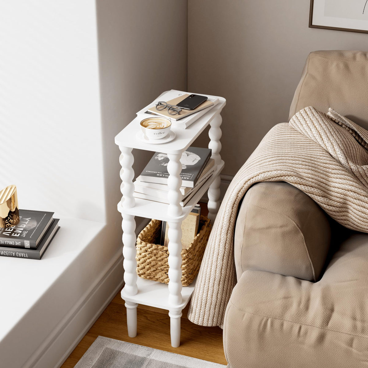 Veegle vintage wood-finish side table with rustic charm and sturdy legs.