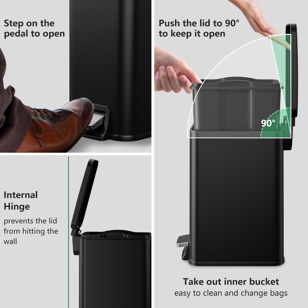 Pet-proof lid with odor sealing keeps spaces fresh.