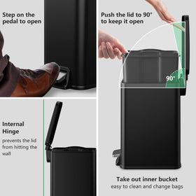 Pet-proof lid with odor sealing keeps spaces fresh.