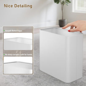 Veelesa trash bin with rolled rim offers safe edges and bag protection.