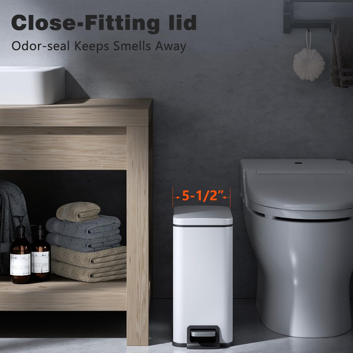 Veelesa slim trash can pedal opens lid for hands-free disposal.
