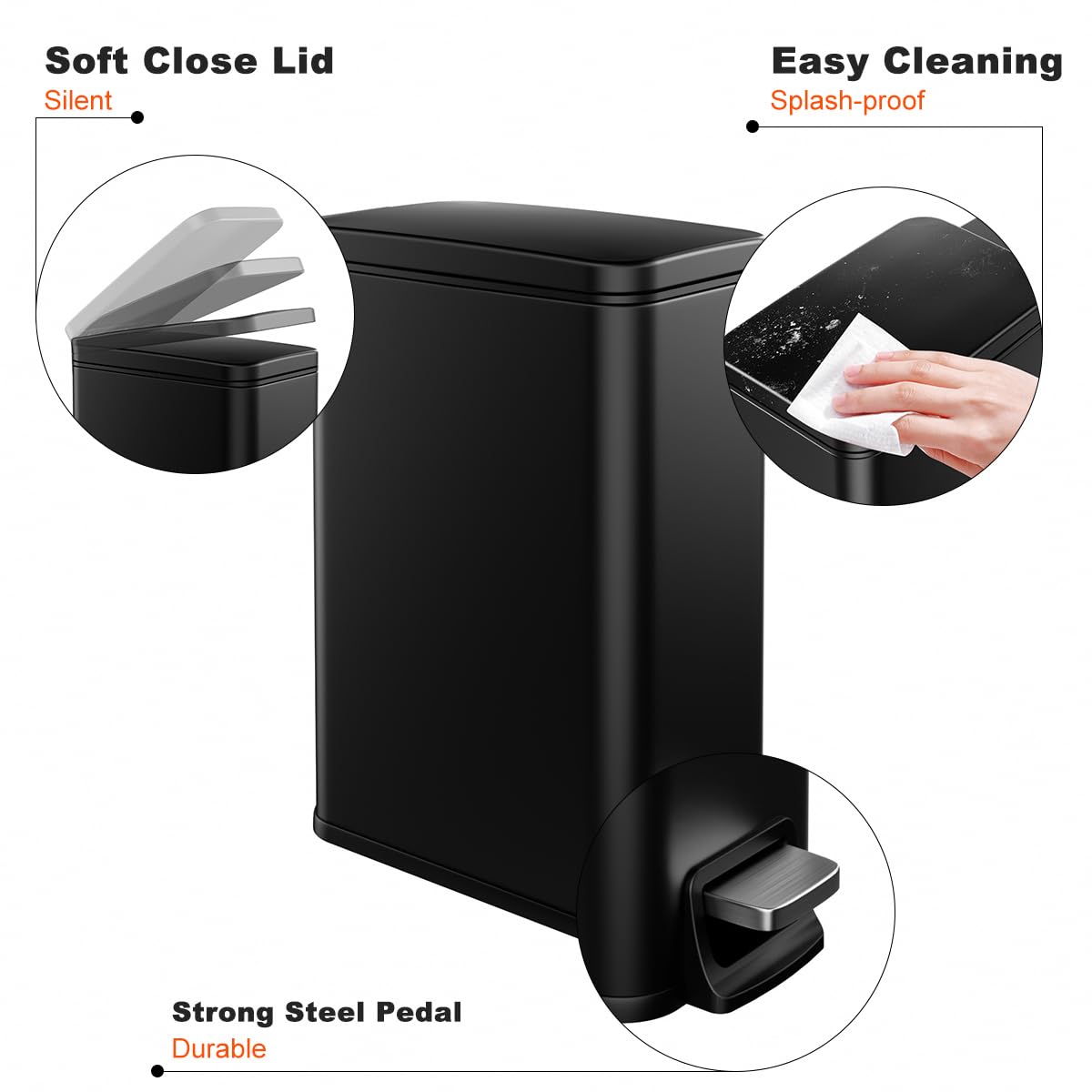 Soft-close lid offers quiet operation and reliability.