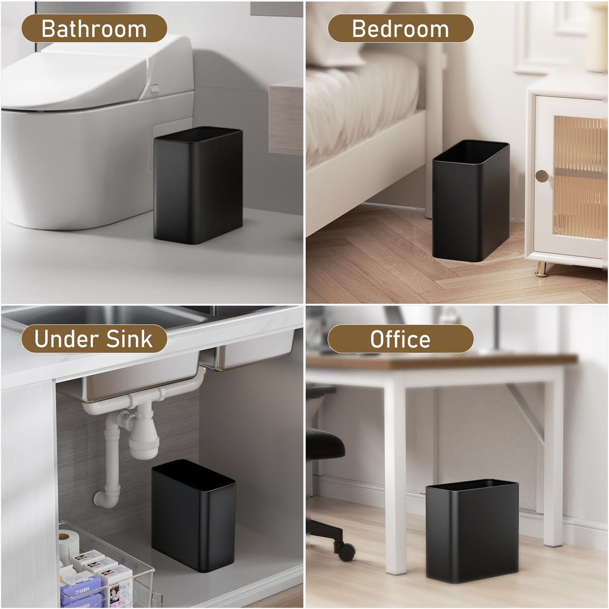 Veelesa bathroom trash bin blends with decor for kitchen or bath use.