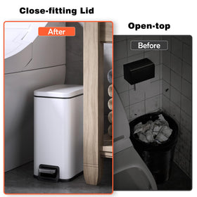 Odor-sealing lid keeps bathroom smells contained and discreet.