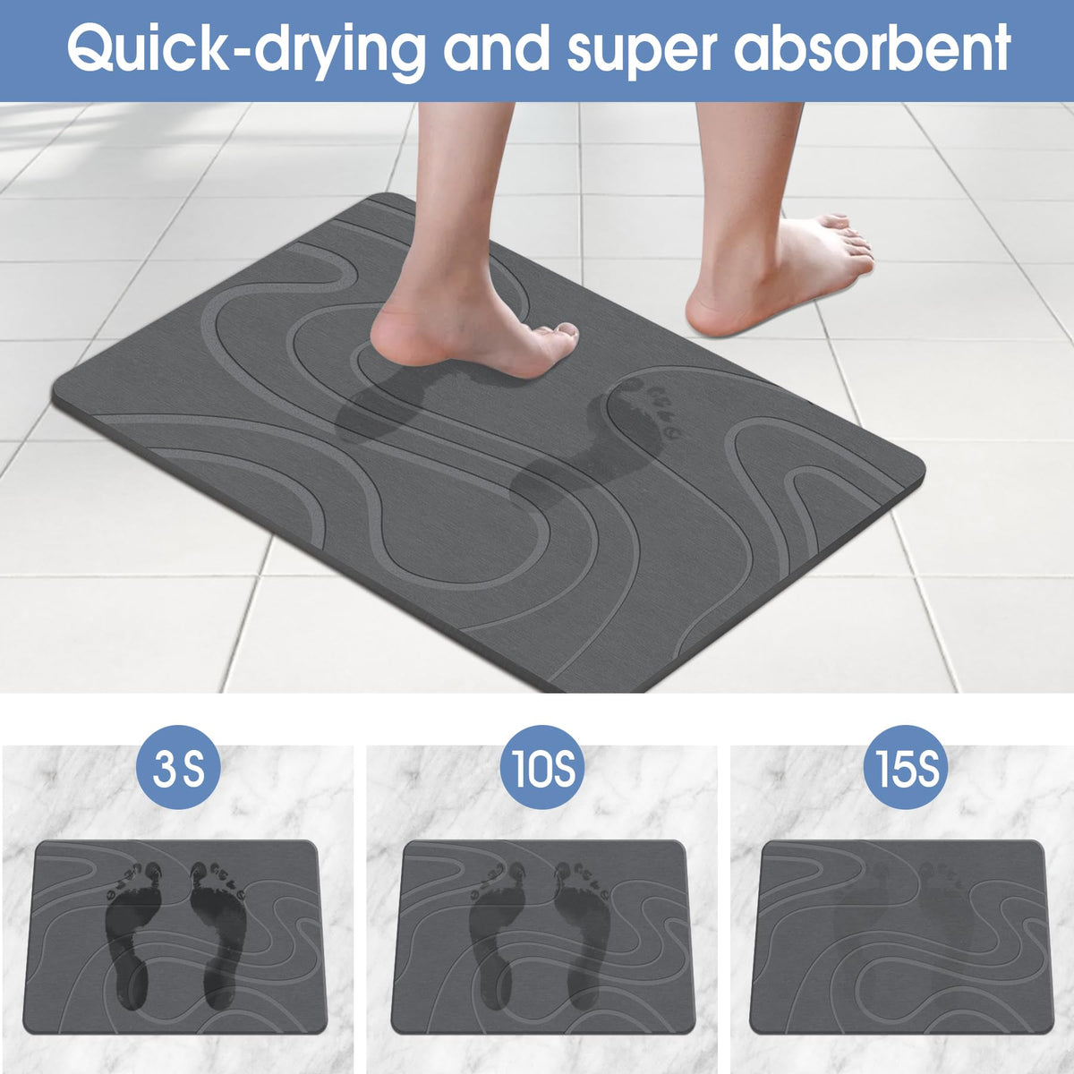 Veeloim Stone Bath Mat with textured anti-slip surface for safer bathroom use