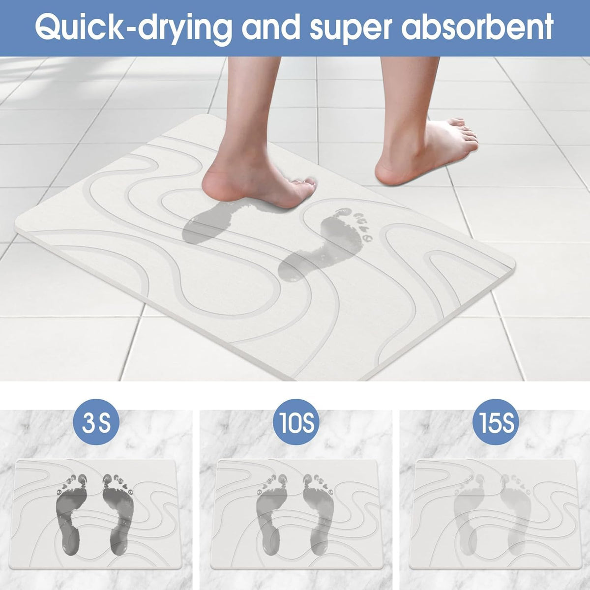 Veeloim Stone Bath Mat drying scene highlights fast moisture removal.