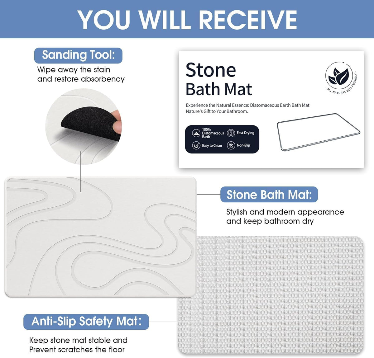 Veeloim Stone Bath Mat multipurpose use for entryways and kitchens.