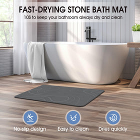 Veeloim Stone Bath Mat showing quick-drying action after shower