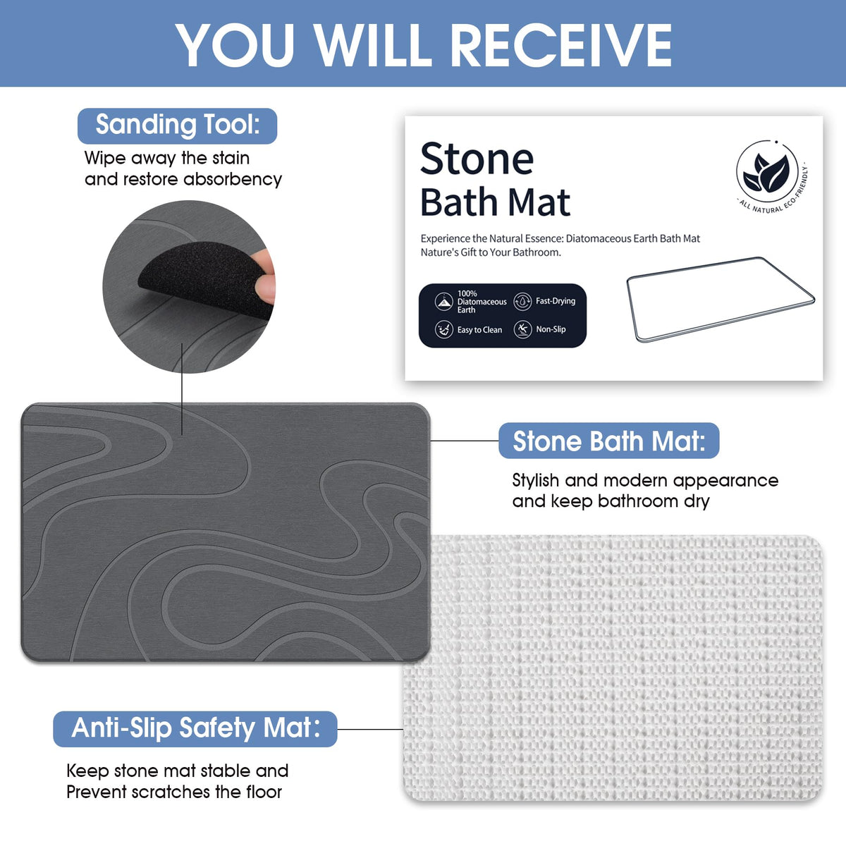 Veeloim Stone Bath Mat stylish minimalist design suits modern bathrooms