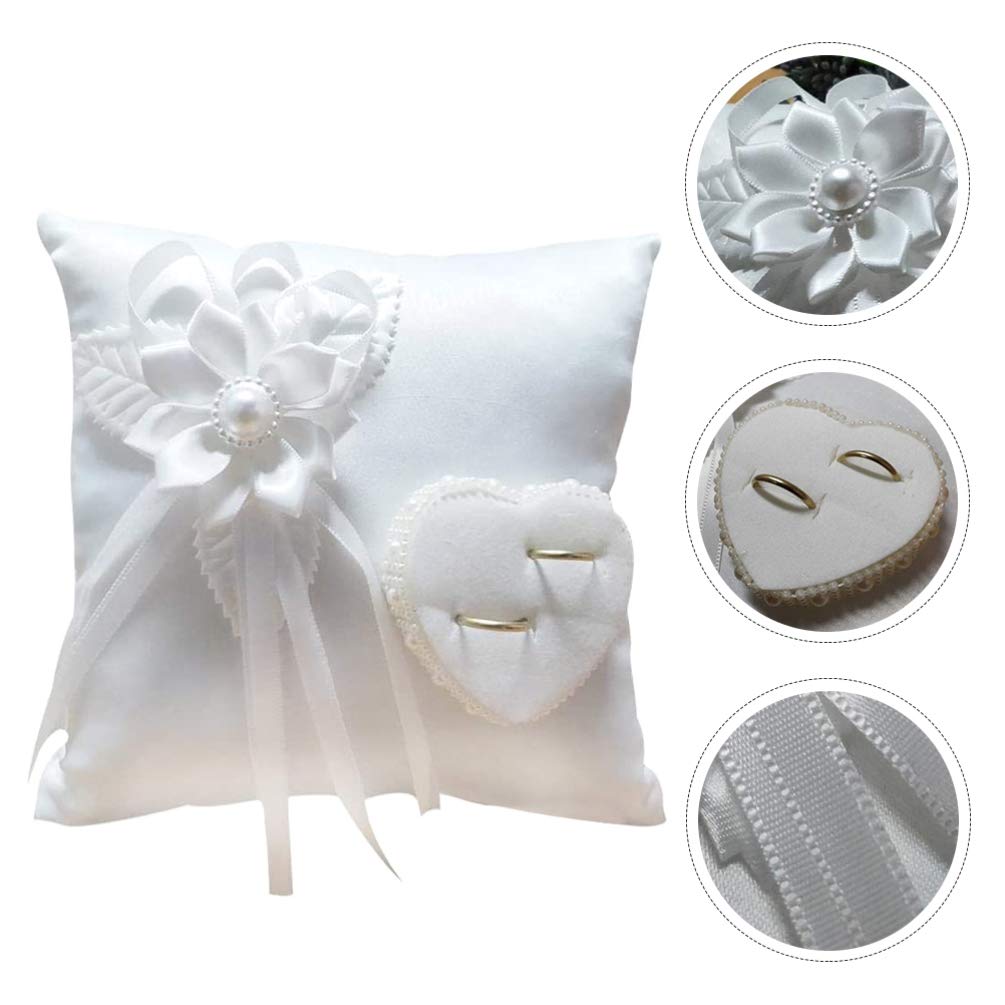 Veemoon white satin ring pillow shows timeless look for vows