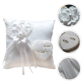 Veemoon white satin ring pillow shows timeless look for vows
