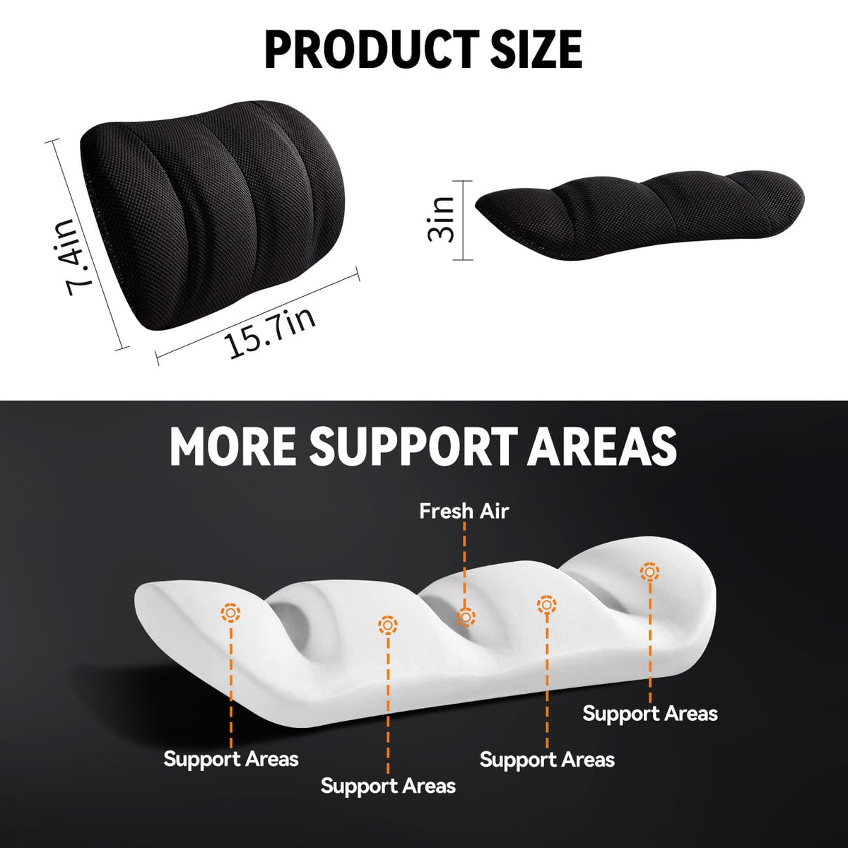 Veitail pillow with secure horizontal and vertical straps stays in place.
